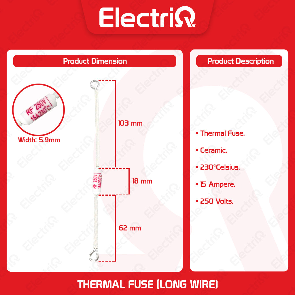 Electriq RF 250V Ceramic Thermal Fuse (Standard & Long Wire) for Rice Cooker Replacement