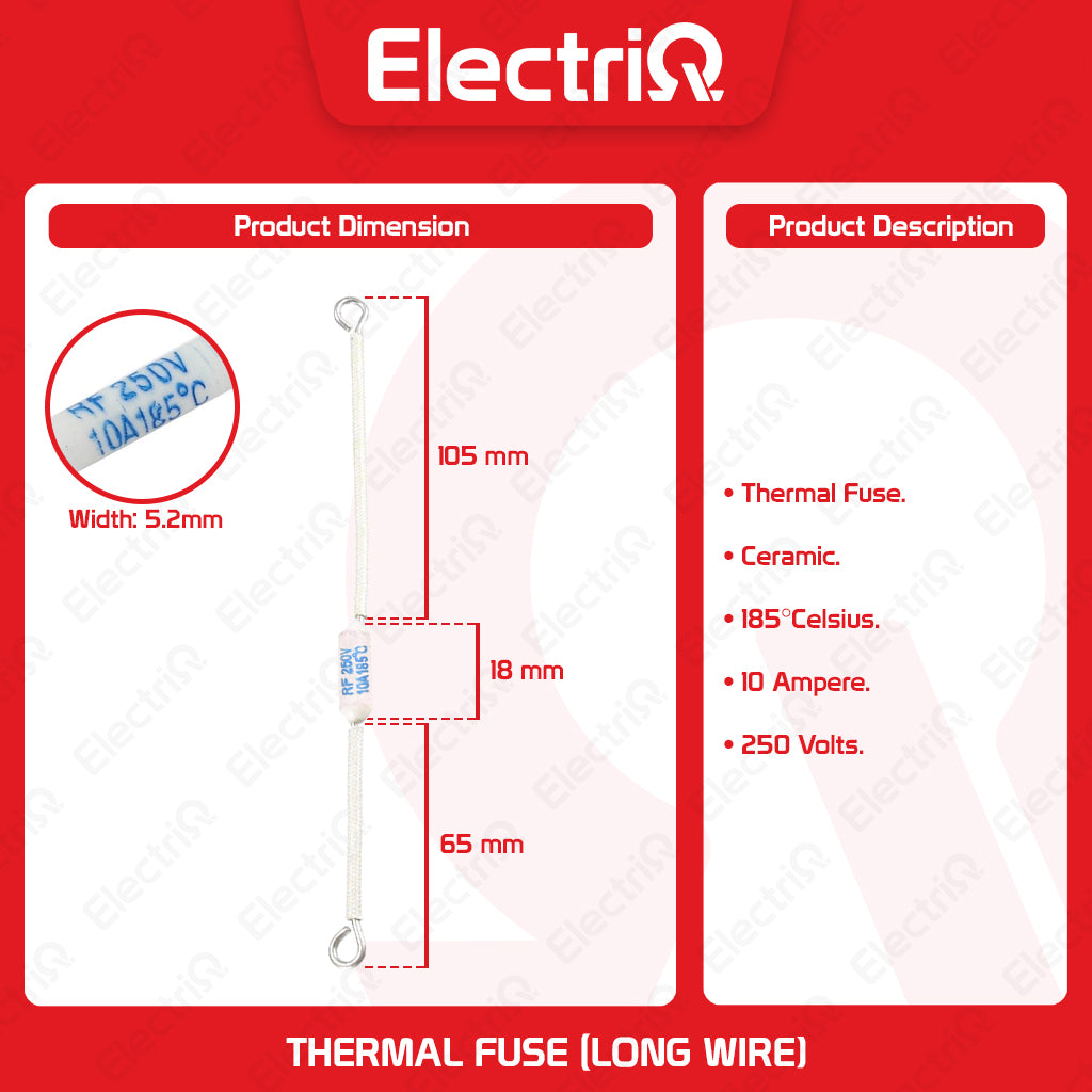 Electriq RF 250V Ceramic Thermal Fuse (Standard & Long Wire) for Rice Cooker Replacement
