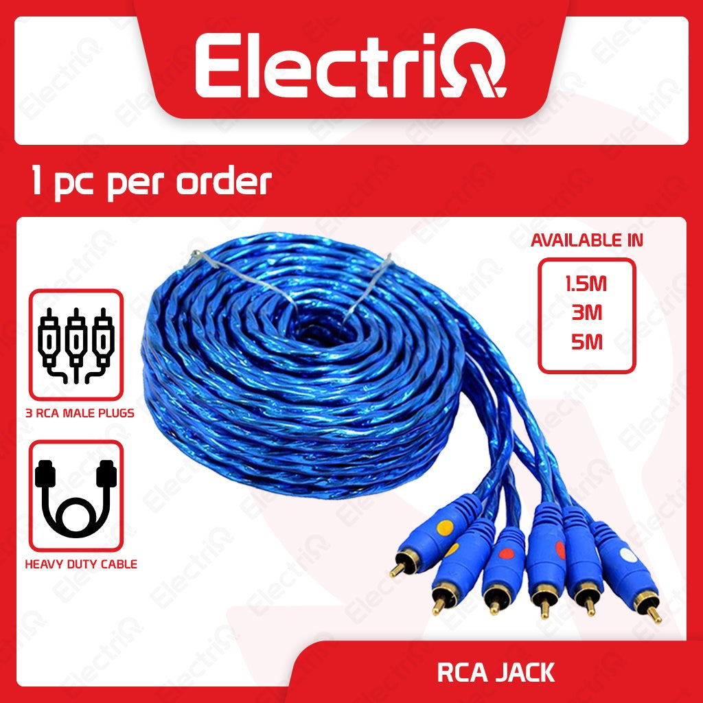 Electriq 3x3 RCA Male to Male AV Audio Video Cable Stereo AUX Cord