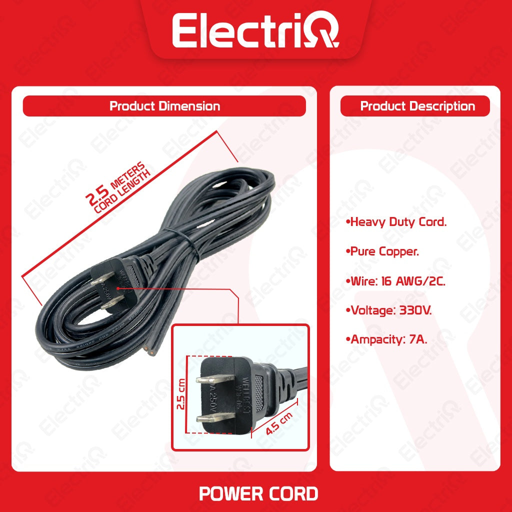 Electriq Power cord/Line cord 2.5meters Spare Parts Only