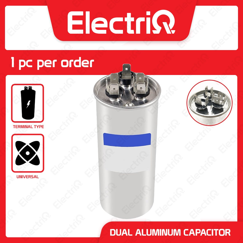 Electriq CBB65 Dual Run Capacitor 450VAC Aluminum for Aircon, Lighting, Motor & Pump