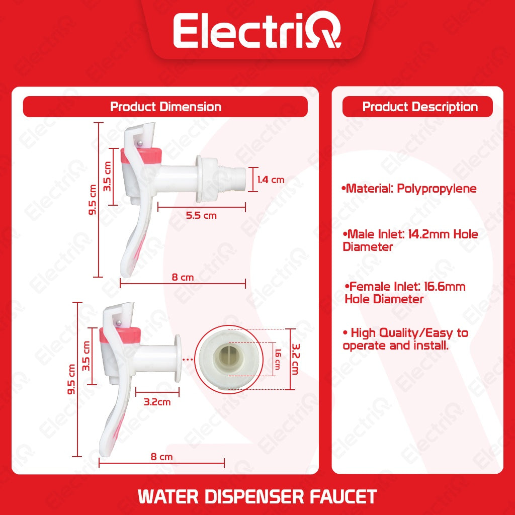 Electriq Universal Push Type Water Dispenser Faucet Tap (Hot & Cold Replacement)