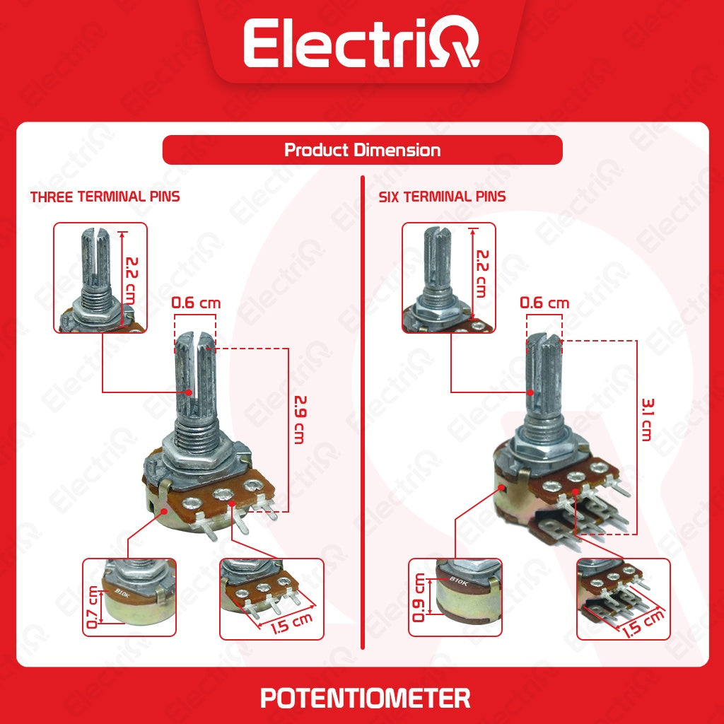 Electriq Potentiometer 10K 6/3 Pins Volume Control B10K Universal