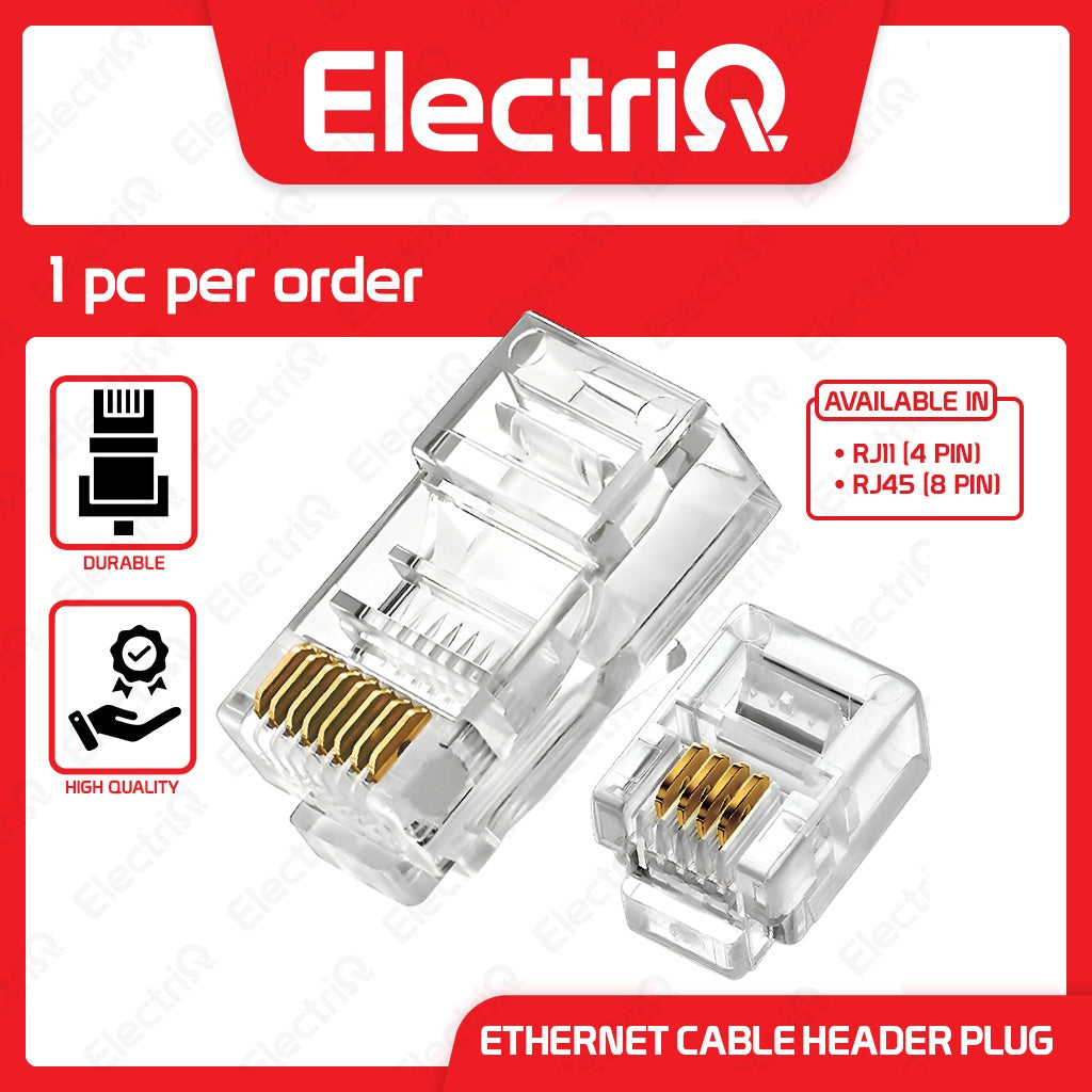 Electriq Crystal Plug Connector 8P8C / 6P4C RJ45 RJ11 Modular Ethernet Cable Header Plug