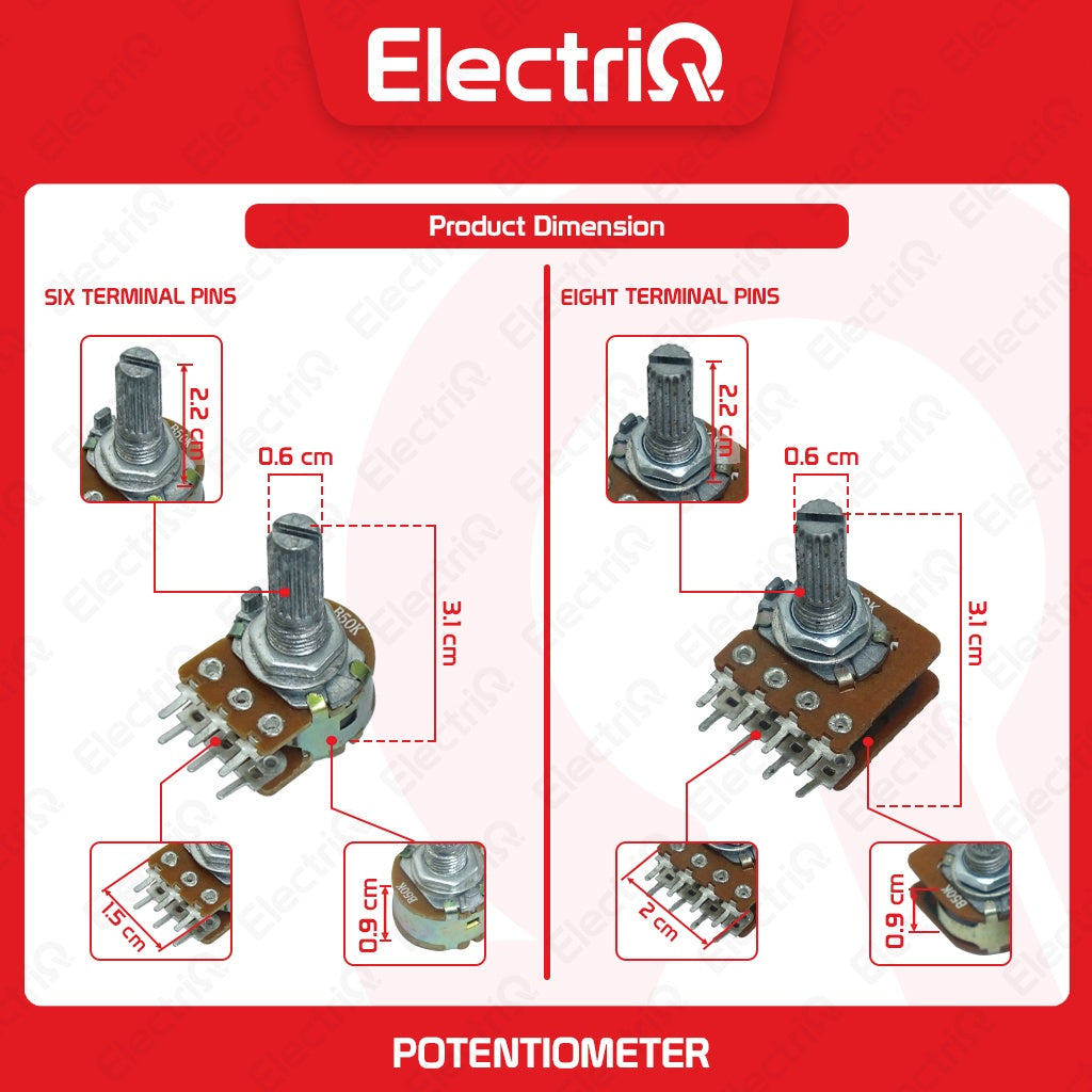 Electriq Potentiometer Mono 50K / Stereo 50K 8/6 Pins Universal Volume Control