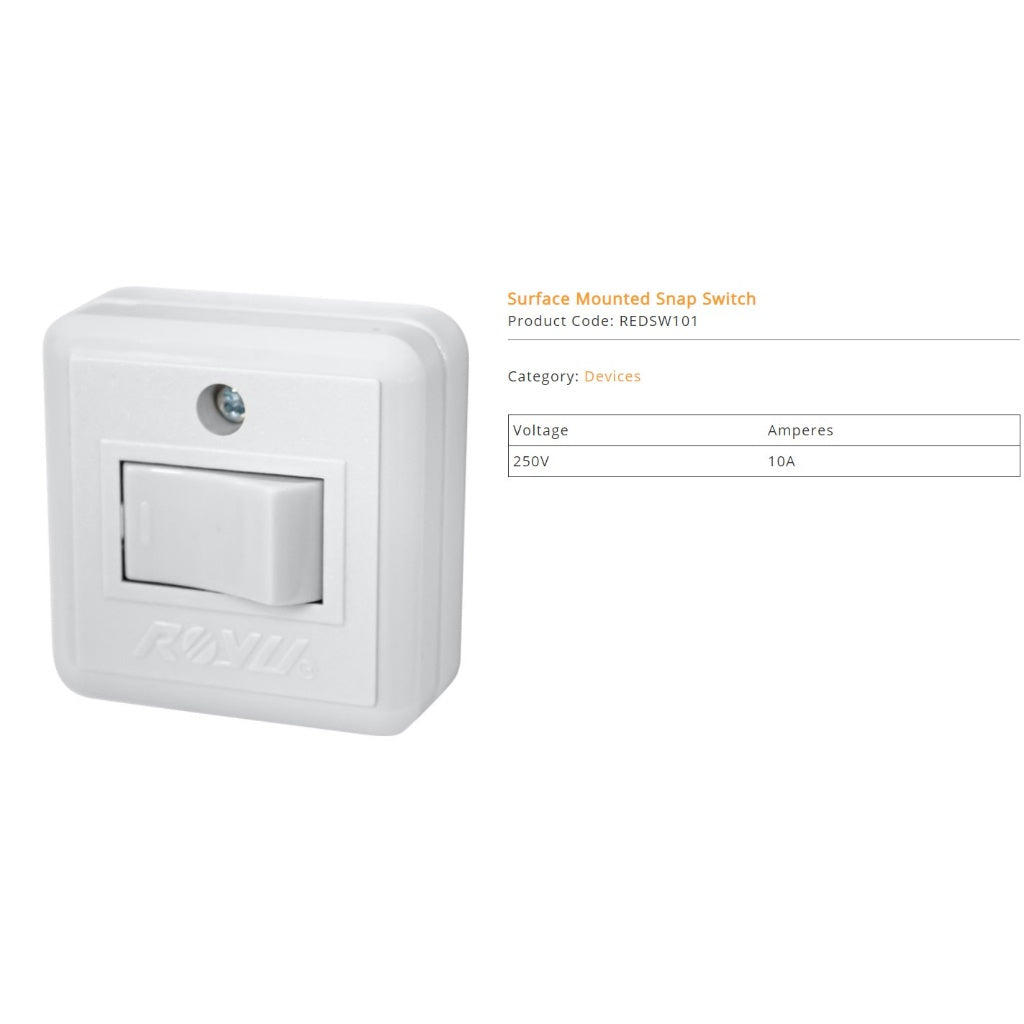 Electriq Royu Surface Mounted Snap Switch 1 Gang 10A 250V Electrical Switch