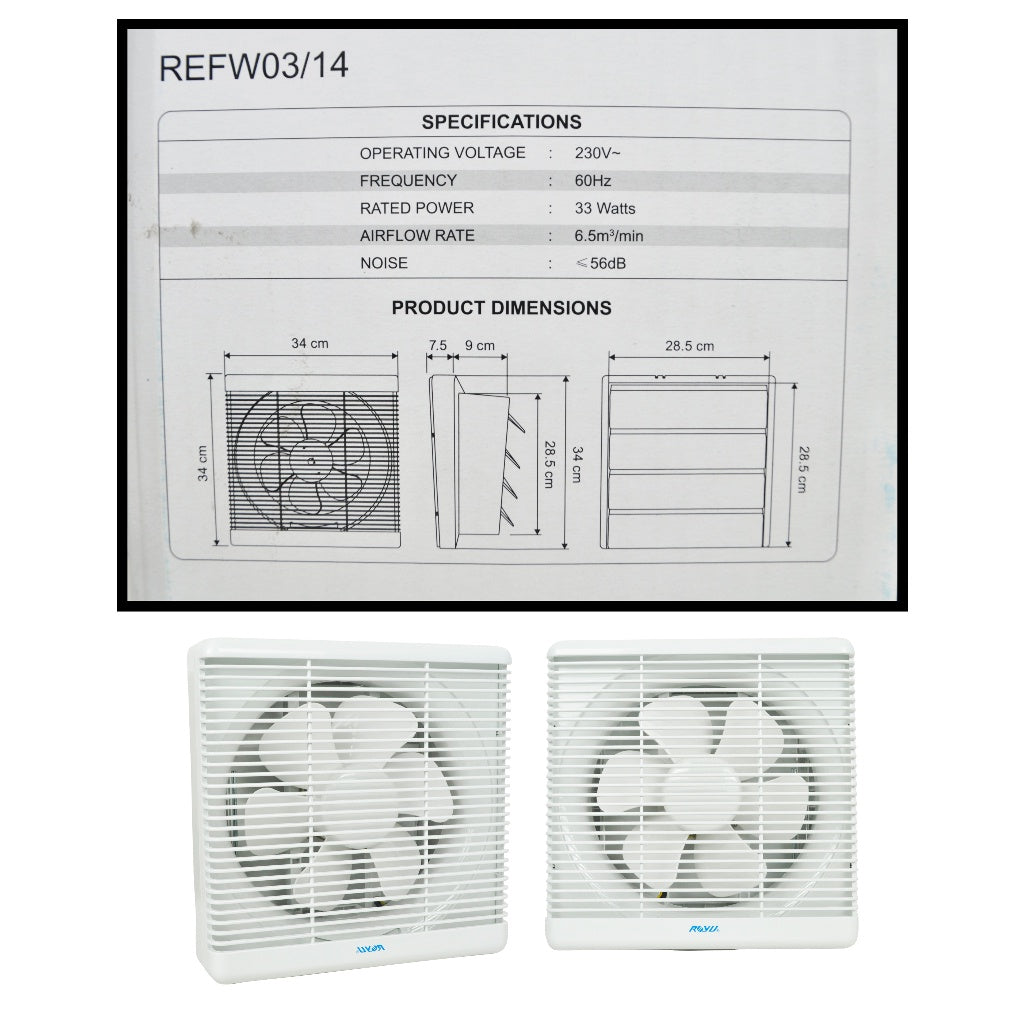 Electriq Royu Wall Mounted Exhaust Fan 8” / 9.5” Blade 12” / 14” Frame 33W