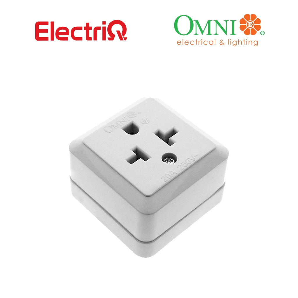 Electriq Omni Surface Single Tandem Outlet 20A 250V Heavy Duty Socket
