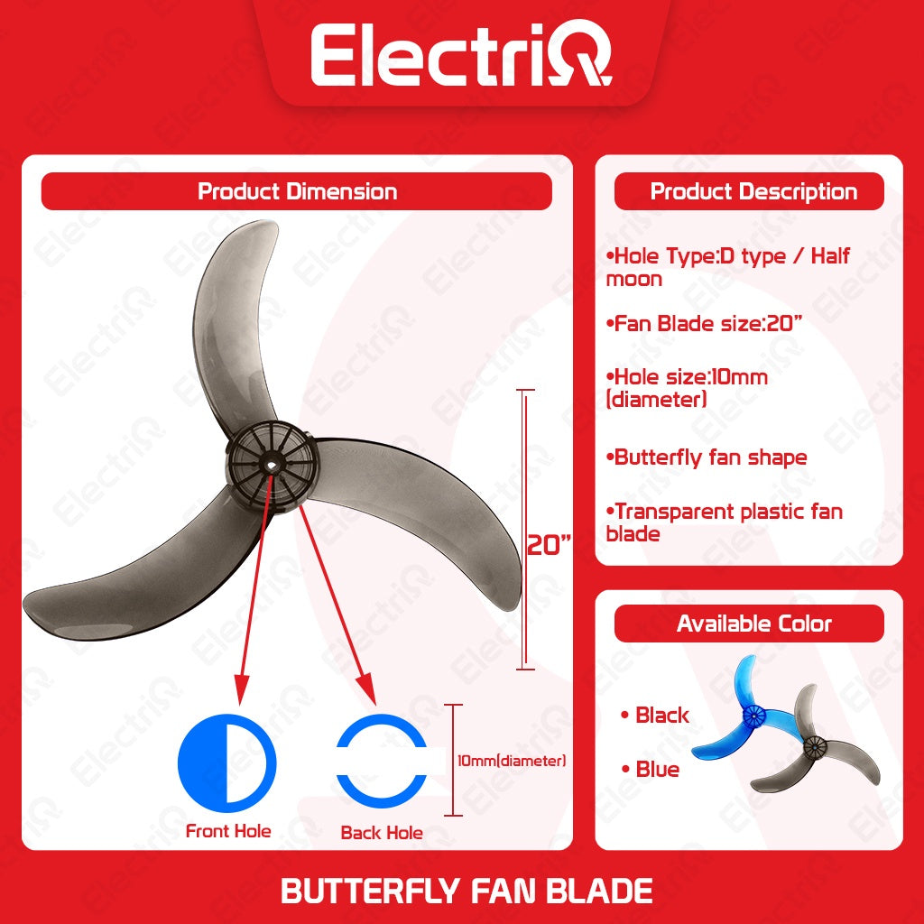 Electriq 20” Transparent Acrylic Fan Blade (Half Moon/D-Type) for Asahi