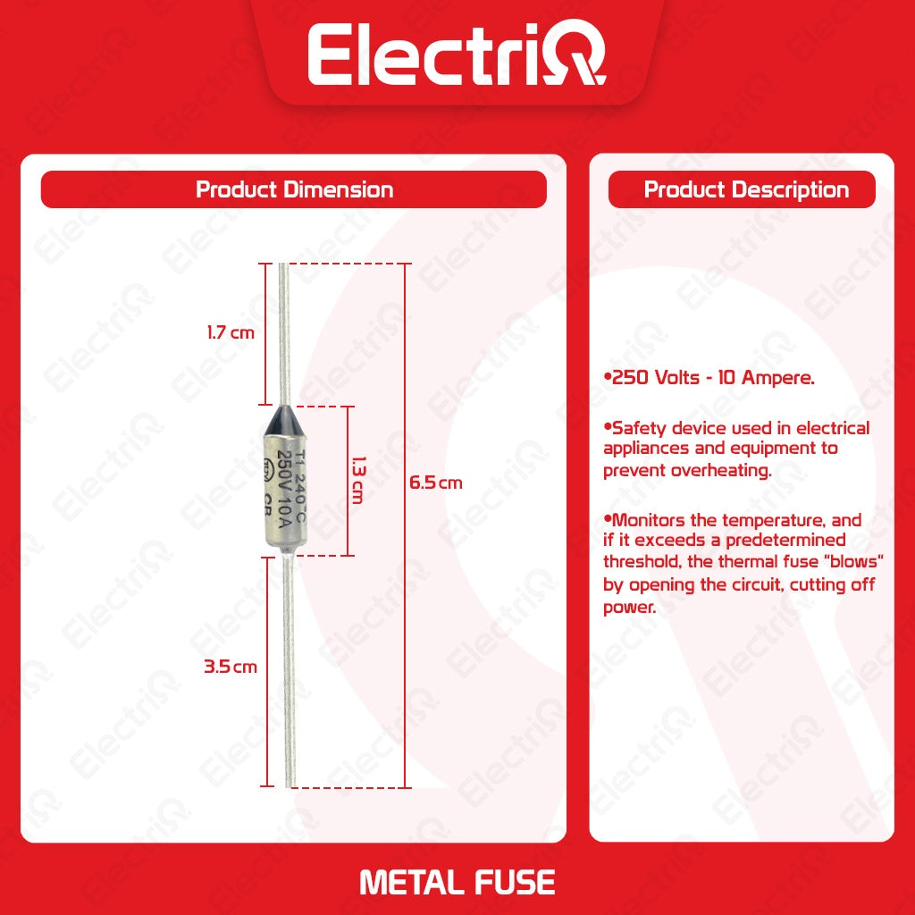Electriq Metal Thermal Fuse 10A High Temperature Protection Rice Cooker Spare Part