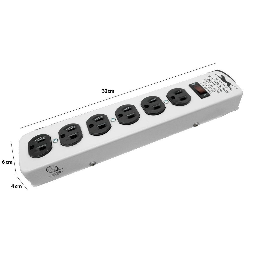 Electriq Panther 1.75M Power Extension Cord with Surge Protector 6-Outlet