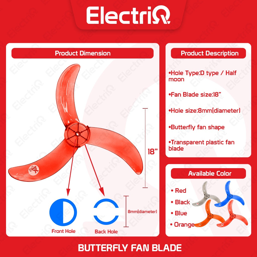 Electriq 18” Transparent Banana Fan Blade (D-Type / Half Moon) Universal Fit