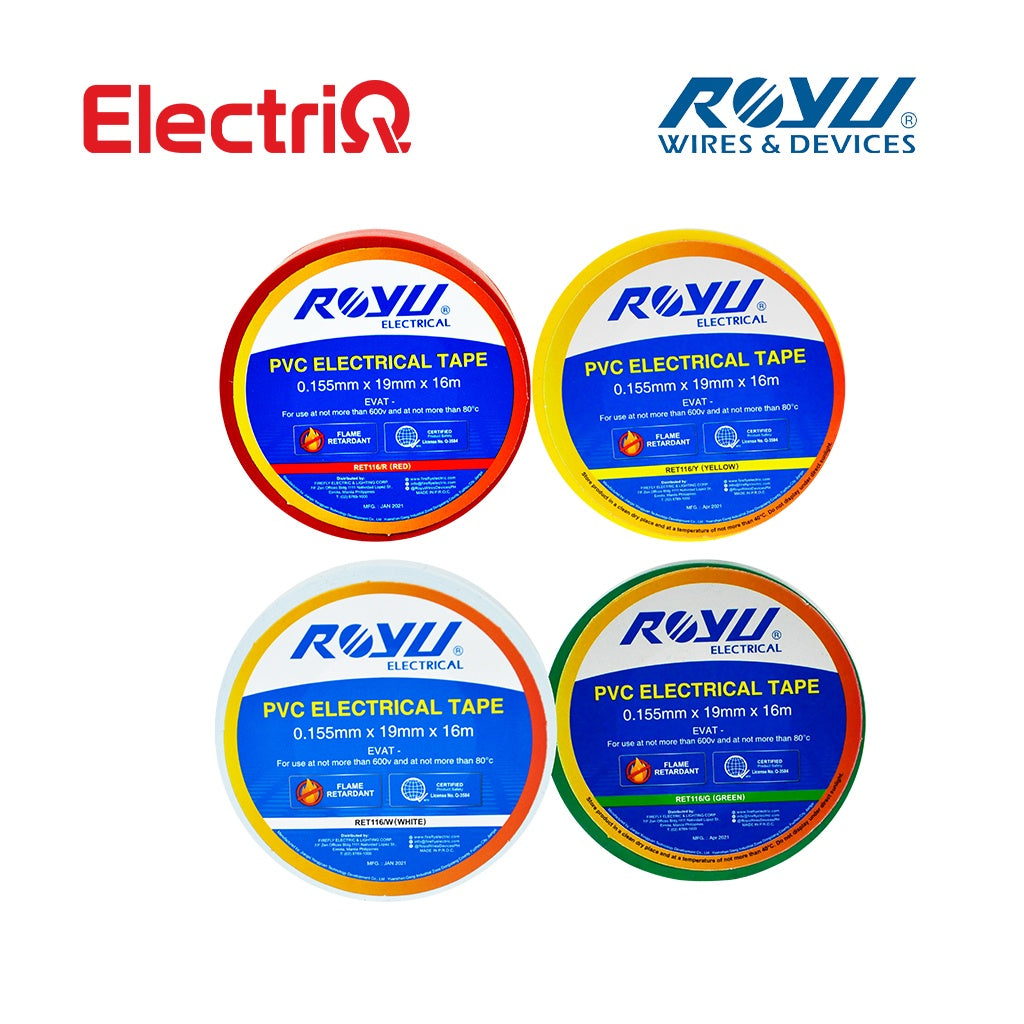 Electriq Royu PVC Electrical Tape 0.155mm x 19mm 4M / 8M / 16M Fire Retardant Insulation Tape