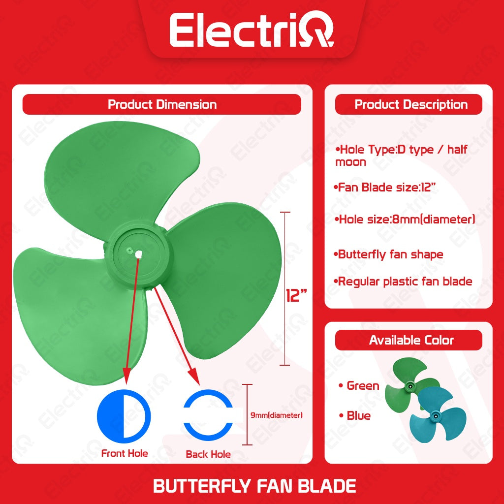 Electriq 12" Universal Electric Fan Blade Half Moon (D-Type) Replacement