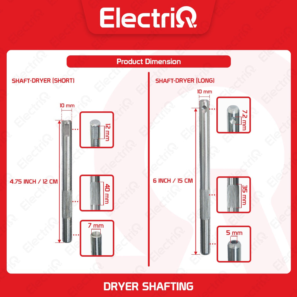 Electriq Dryer Shafting 10mm Short / Long Electric Fan & Spin Dryer Spare Part