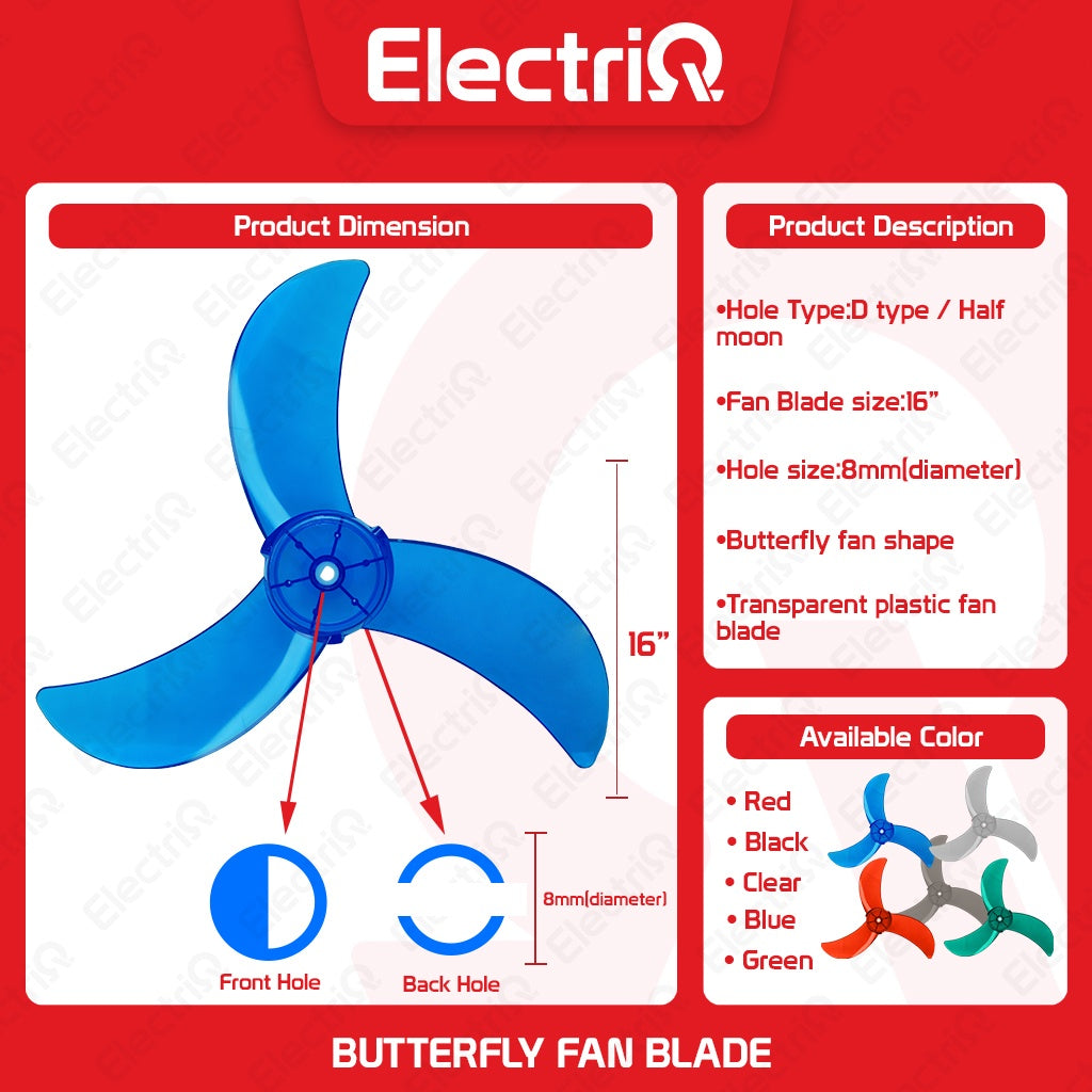 Electriq Asahi 16" Transparent Fan Blade Half Moon D-Type Replacement