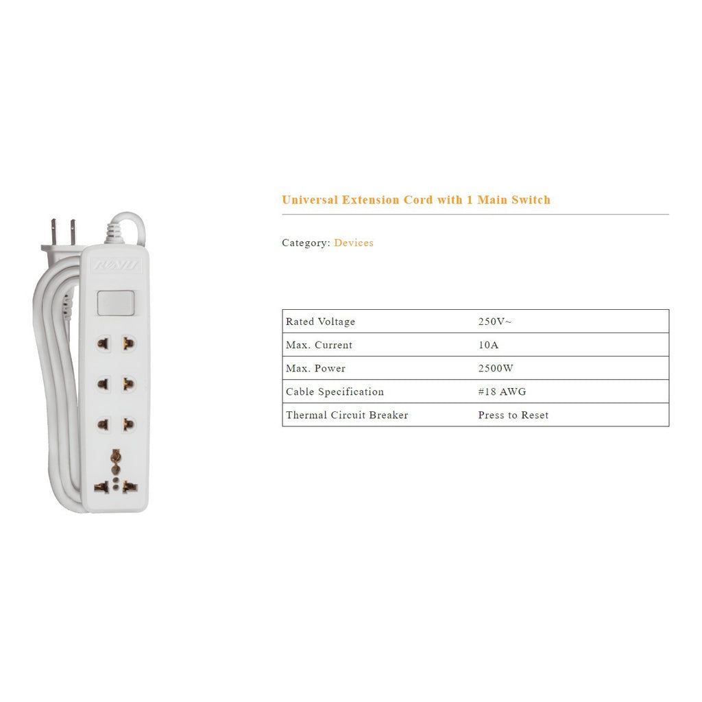 Electriq Royu 2M Power Extension Cord with Switch & Surge Protection