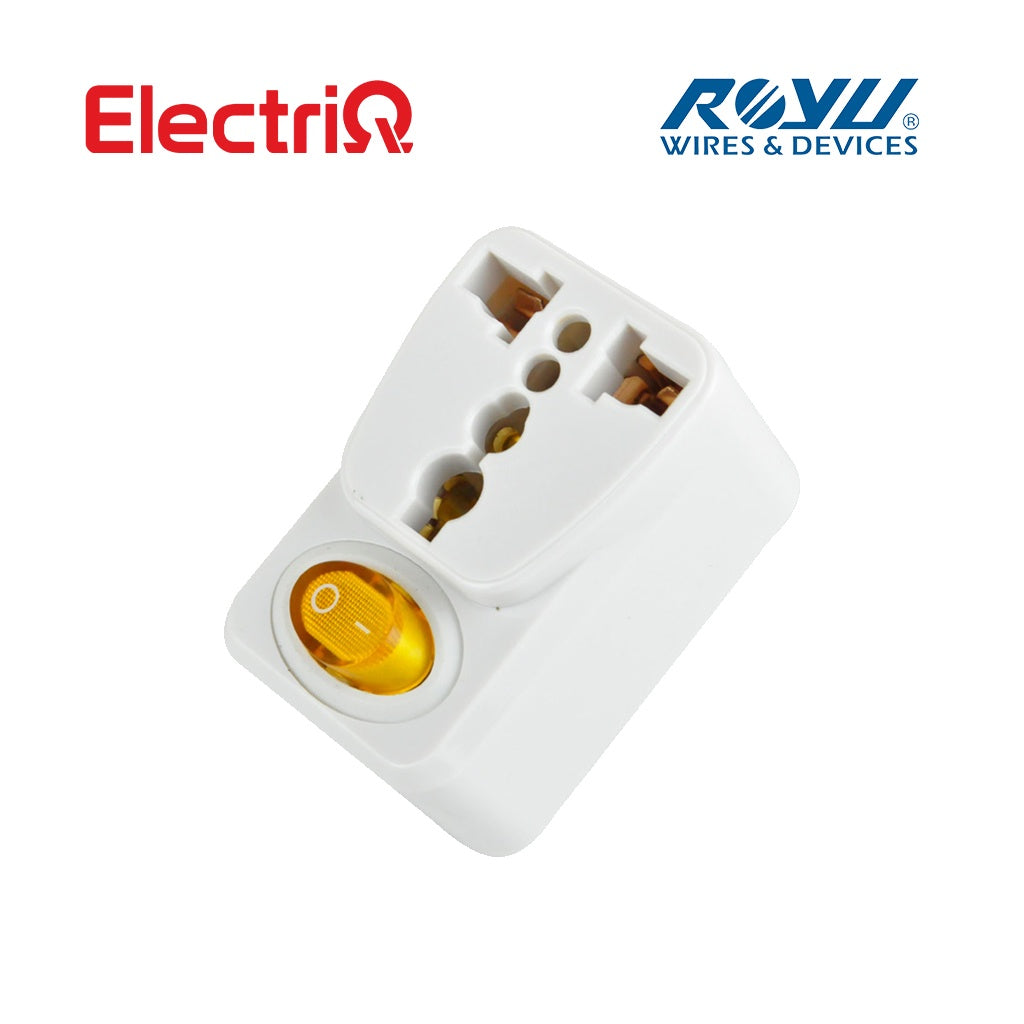 Electriq Royu Universal Adapter with Switch & 2 USB Ports 10A 250V