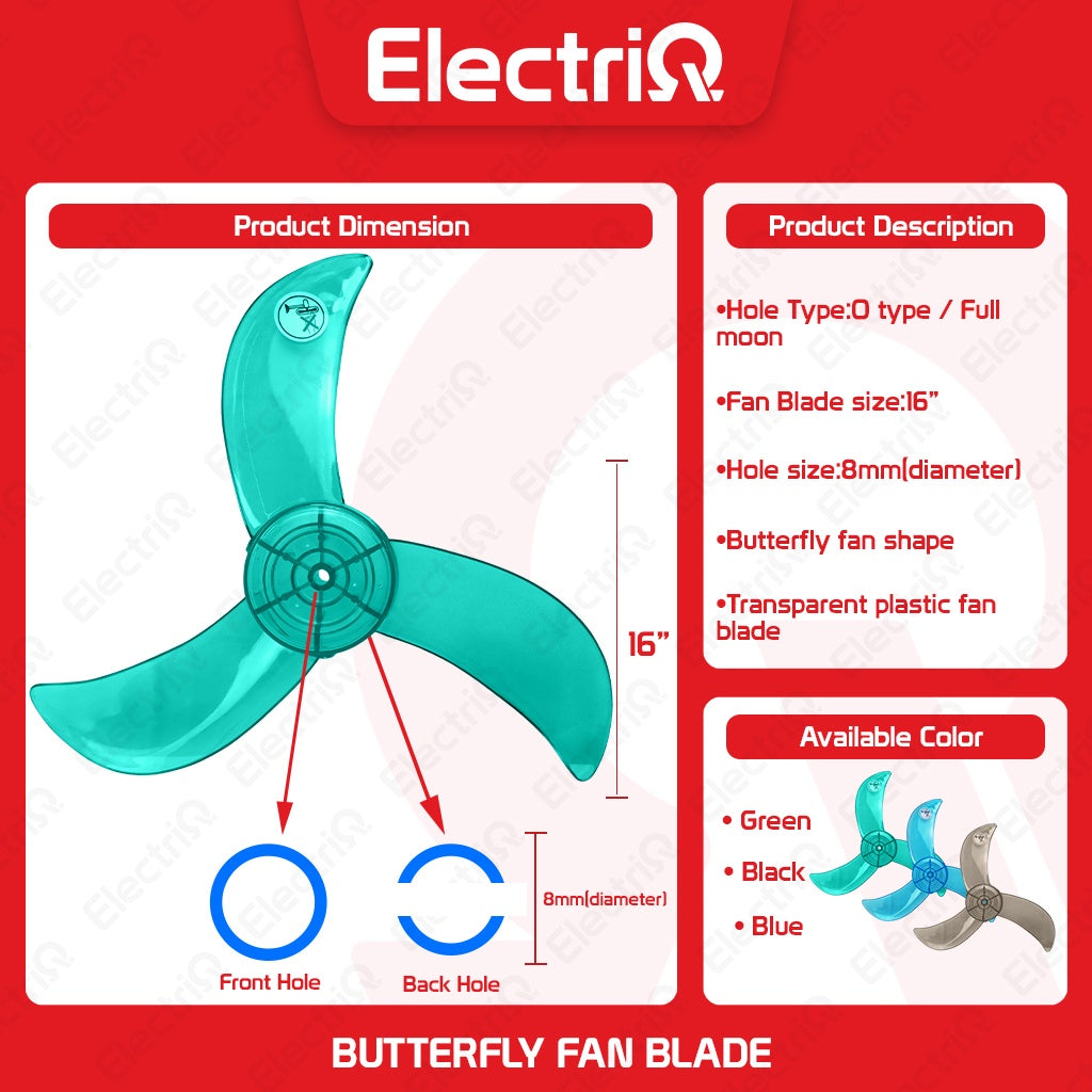 Electriq 16" Standard Banana Type Transparent Fan Blade Replacement Part