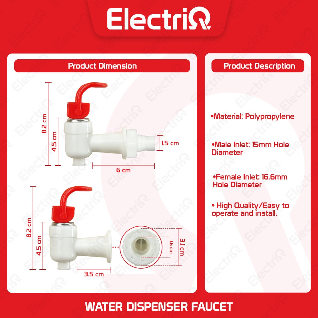 Electriq Water Dispenser Faucet (Male & Female Inlet) PVC Jug Tap Replacement – Hot/Cold