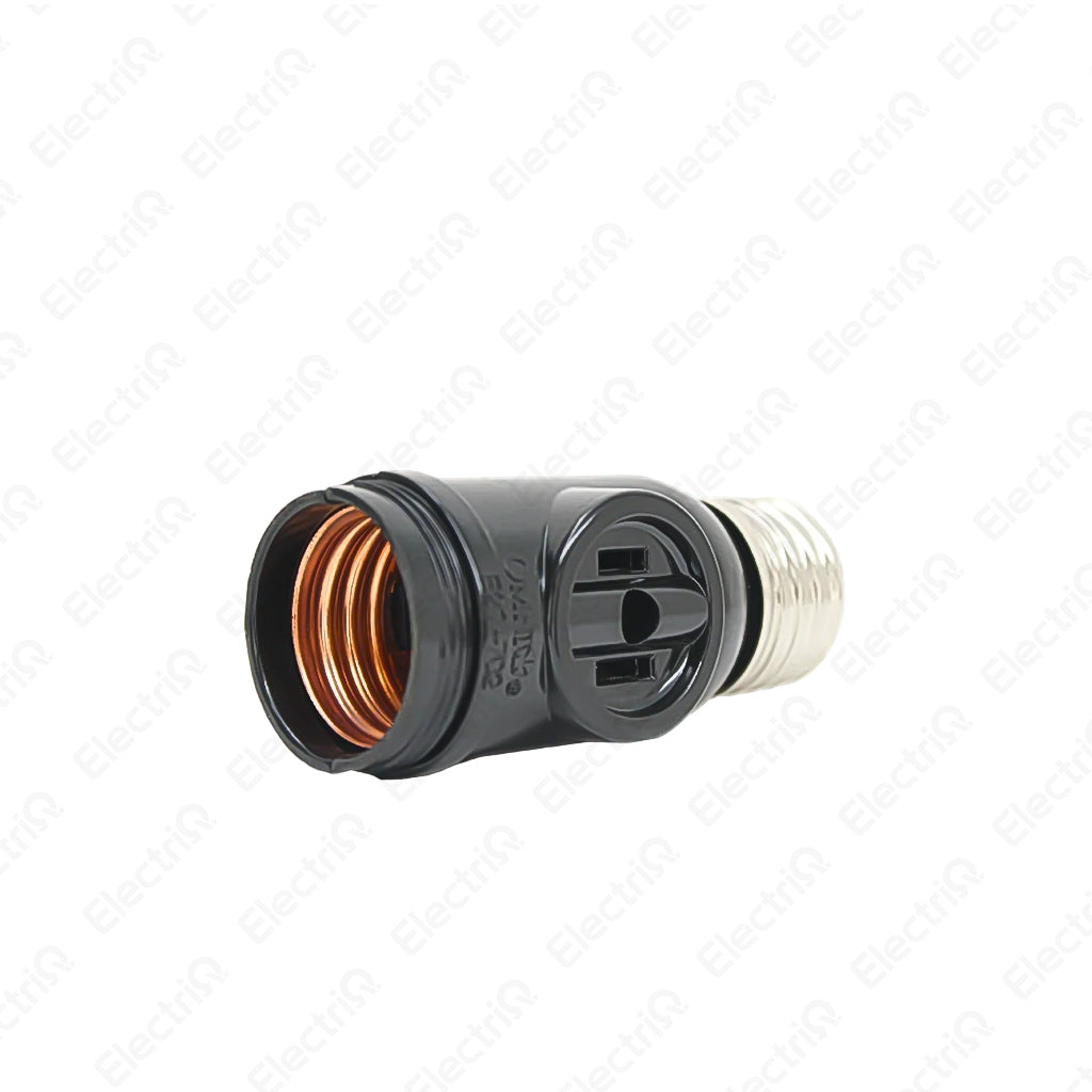Electriq Omni Keyless Lamp Socket with 2-Gang Outlet 3A 250VAC Heavy Duty