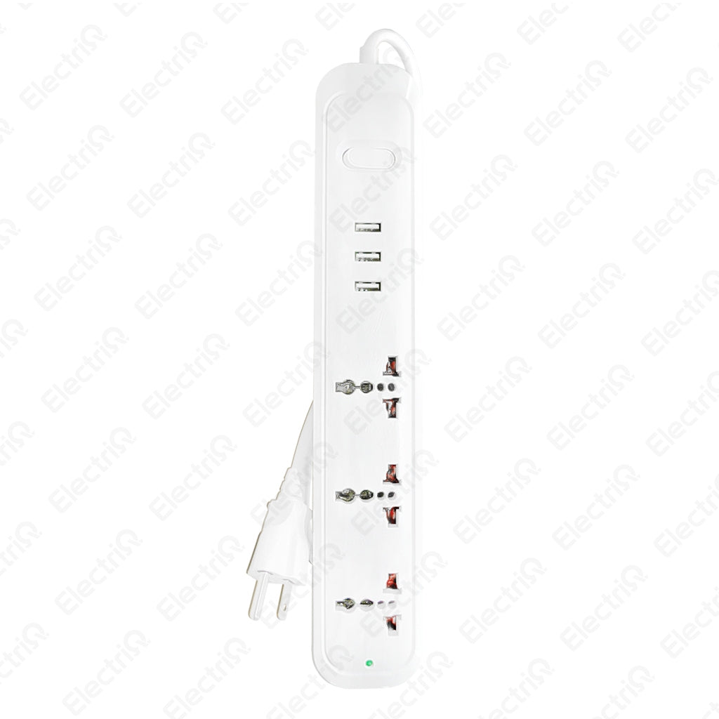 Electriq Omni Travel Extension Cord 3-Gang with 3 USB Ports 1.83M 2500W Portable Power Strip