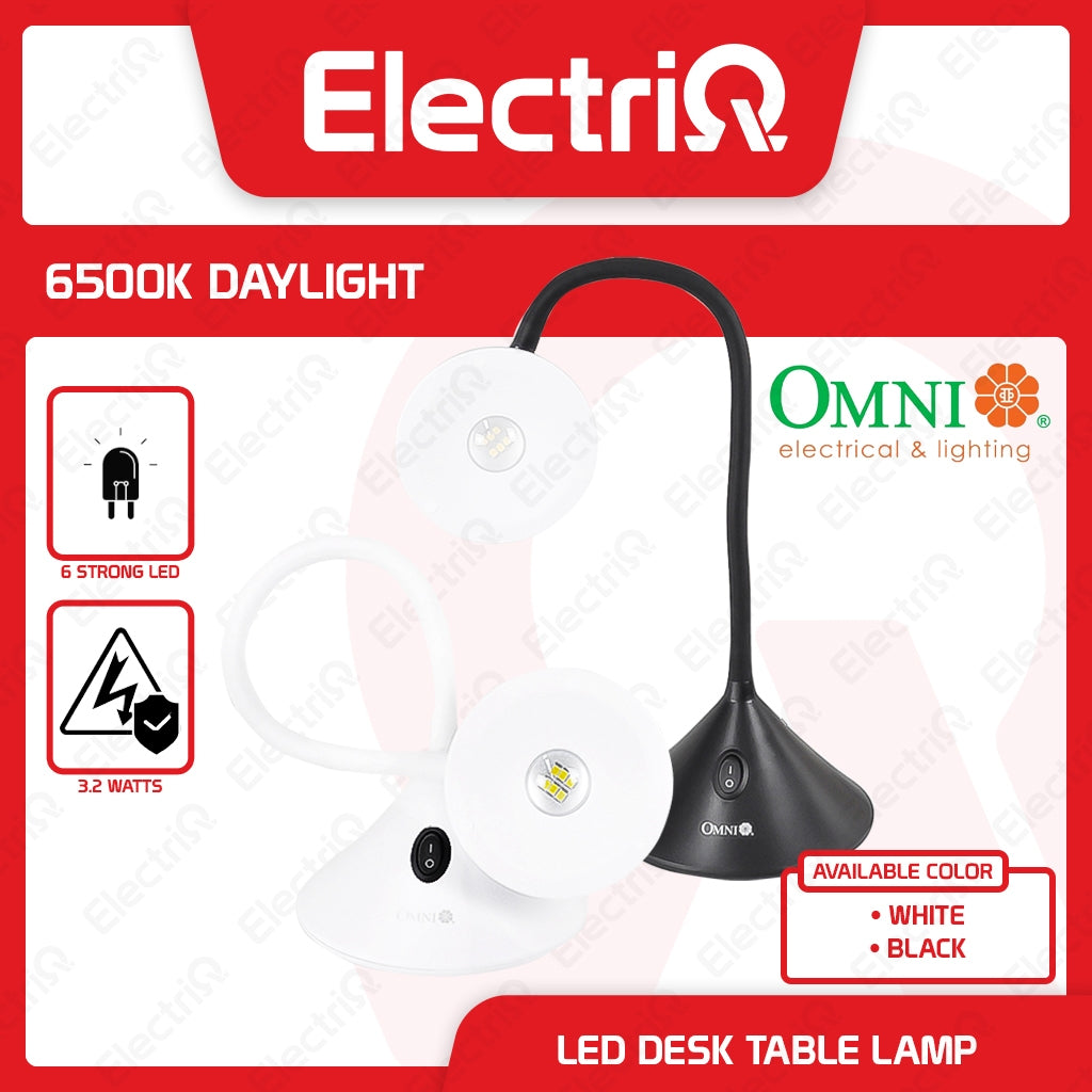 Electriq Omni LED Desk Table Lamp 3.2W Daylight Flexible Arm Black / White
