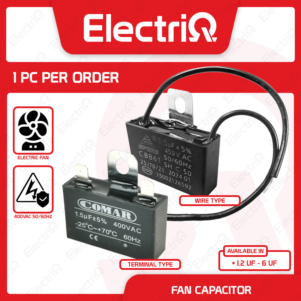 Electriq CBB61 Electric Fan Capacitor Terminal & Wire Type Replacement Part