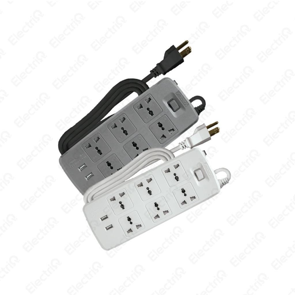 Electriq Royu 4/6 Gang Socket Power Extension Cord with 2 USB Ports 35cm 2500W