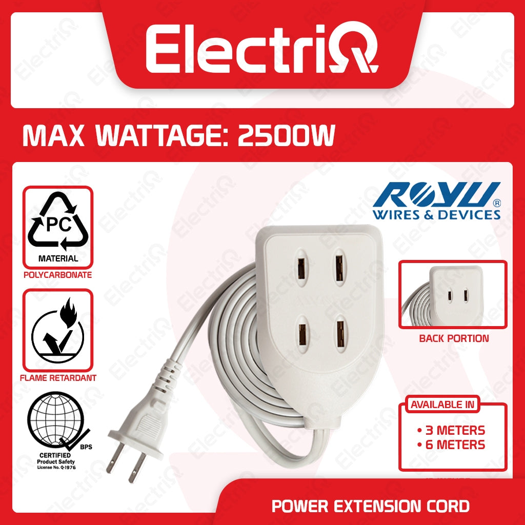 Electriq Royu 3-Gang Heavy Duty Power Extension Cord 3M / 6M