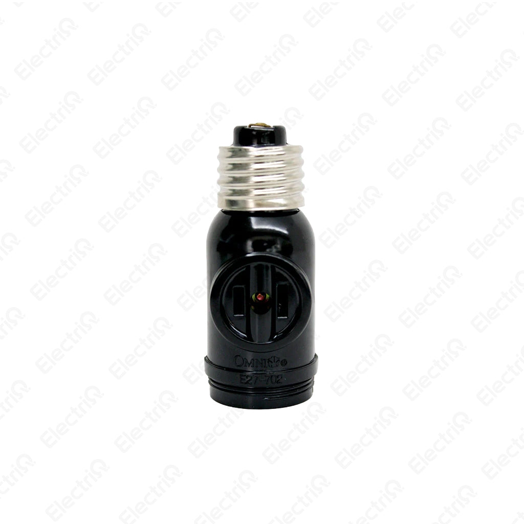 Electriq Omni Keyless Lamp Socket with 2-Gang Outlet 3A 250VAC Heavy Duty