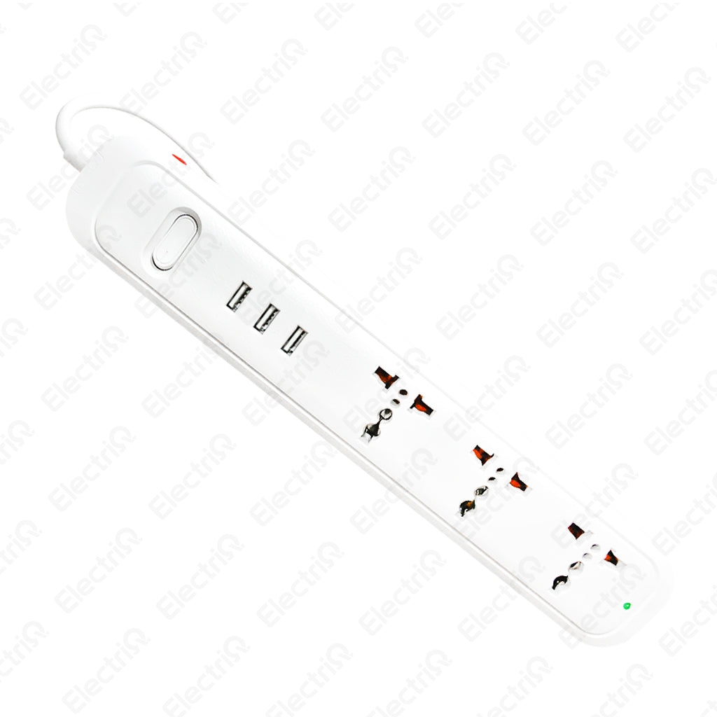 Electriq Omni Travel Extension Cord 3-Gang with 3 USB Ports 1.83M 2500W Portable Power Strip