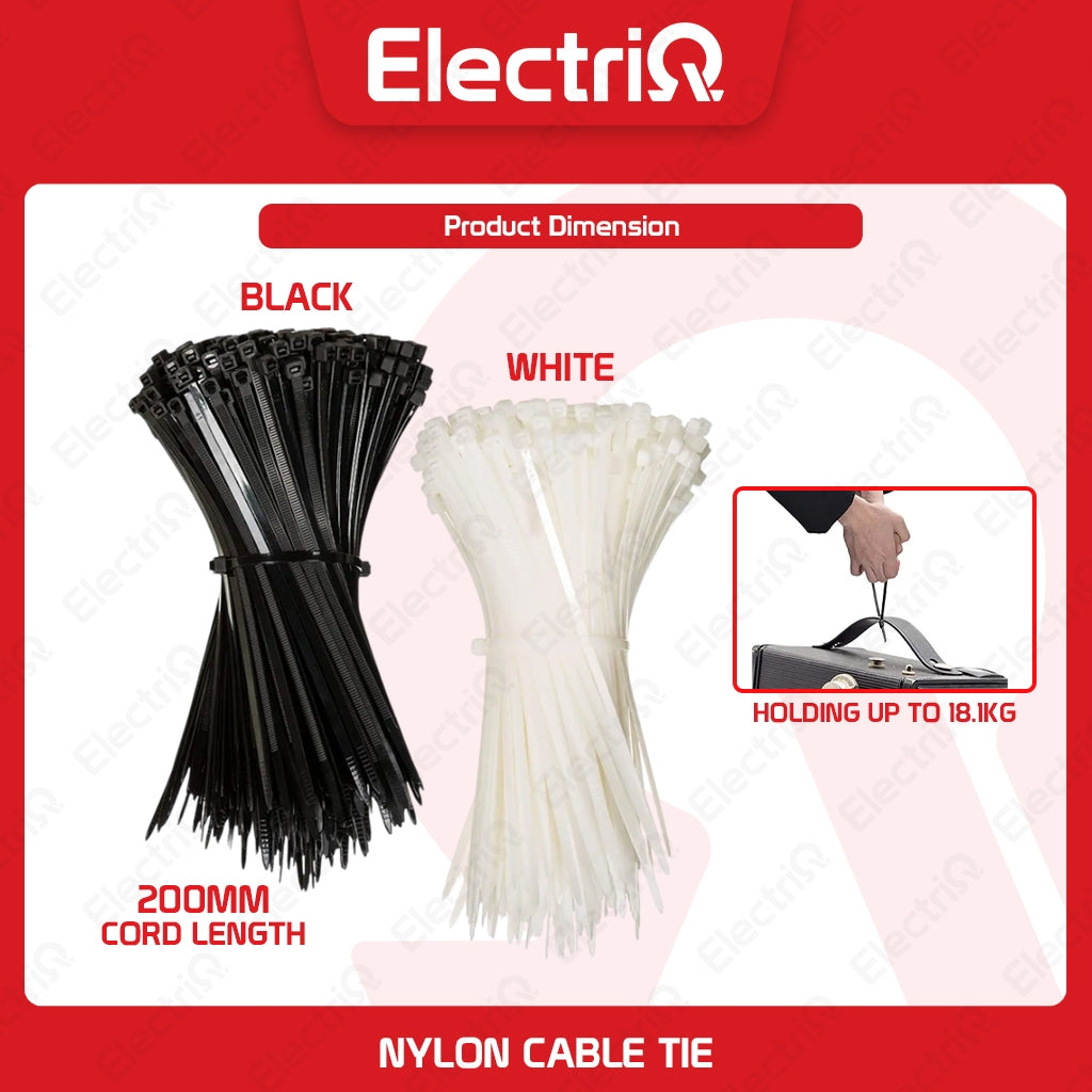 Electriq GP 100 Pcs/Pack Nylon Super Strength Cable Tie with Self Locking and Anti-UV