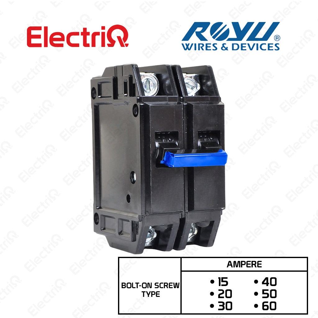 Electriq Royu Mini Circuit Breaker Plug-In Type 2-Pole 20A/30A/60A Screw Terminal