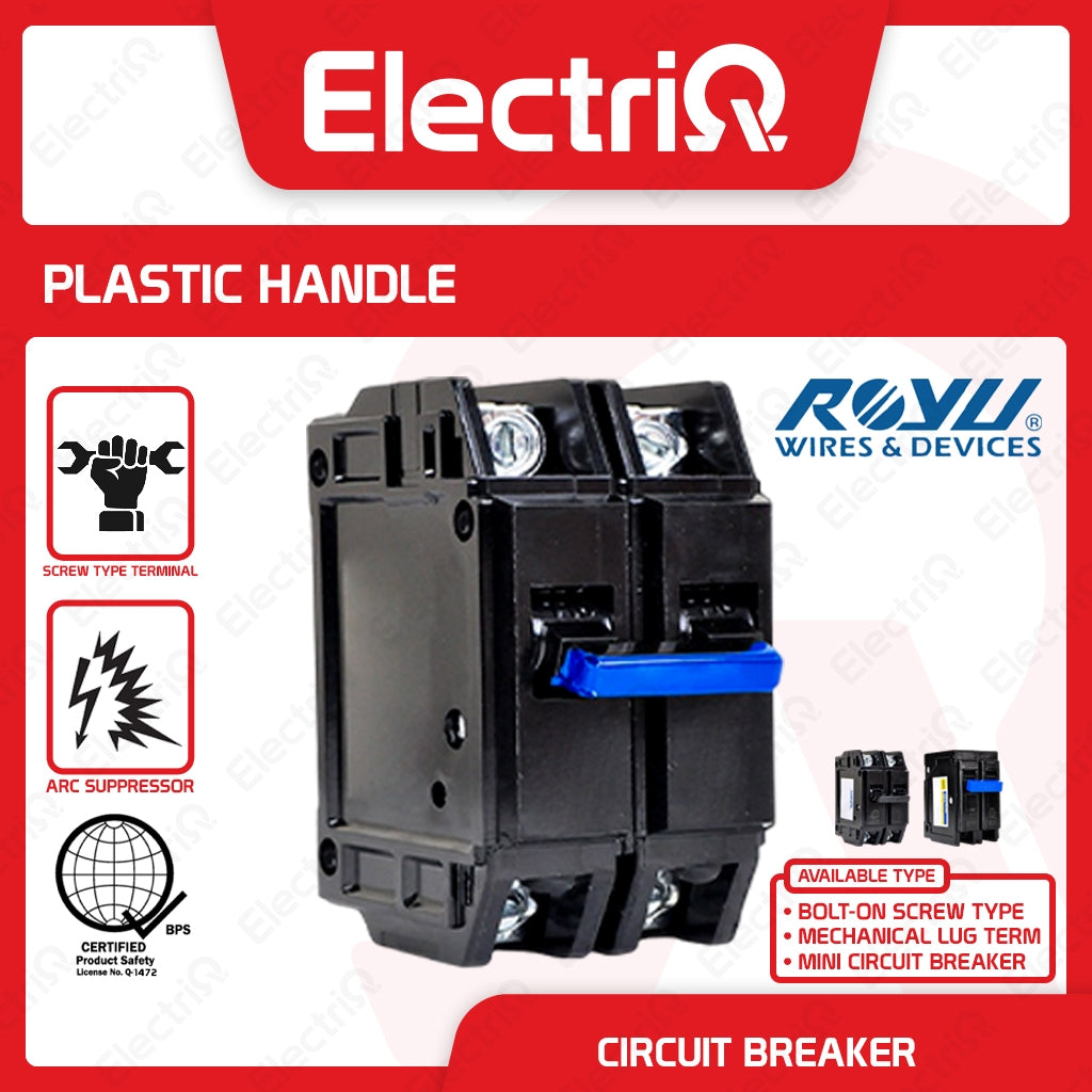 Electriq Royu Mini Circuit Breaker Plug-In Type 2-Pole 20A/30A/60A Screw Terminal