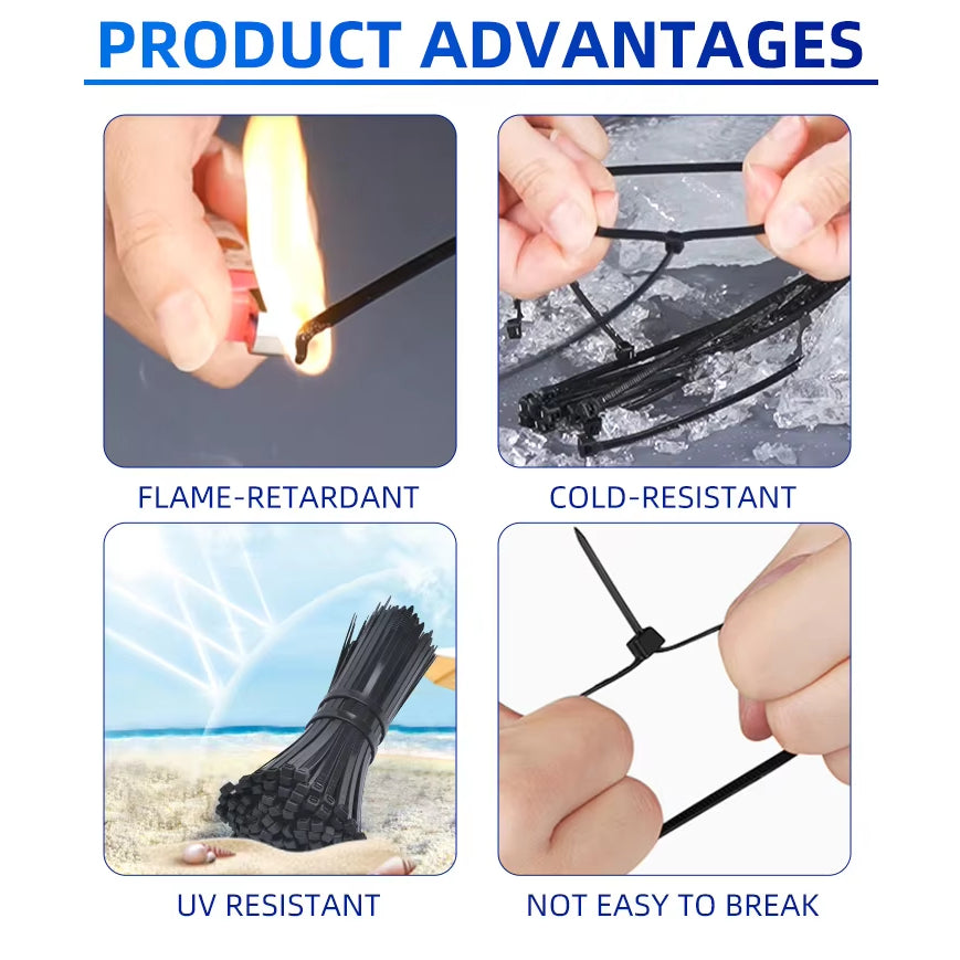 Electriq GP 100 Pcs/Pack Nylon Super Strength Cable Tie with Self Locking and Anti-UV