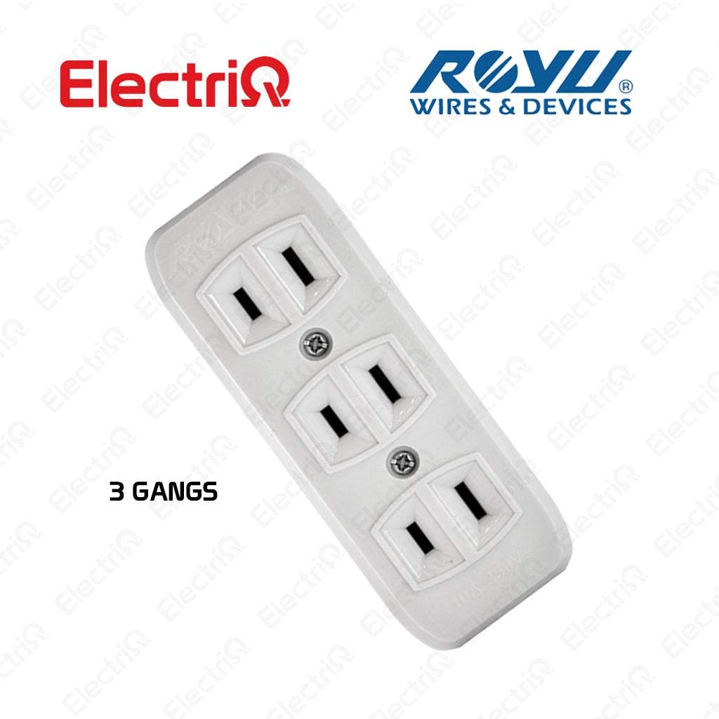 Electriq Royu Spring Loaded Convenience Surface Outlet 3/4 Gang with Ground 10A 250V