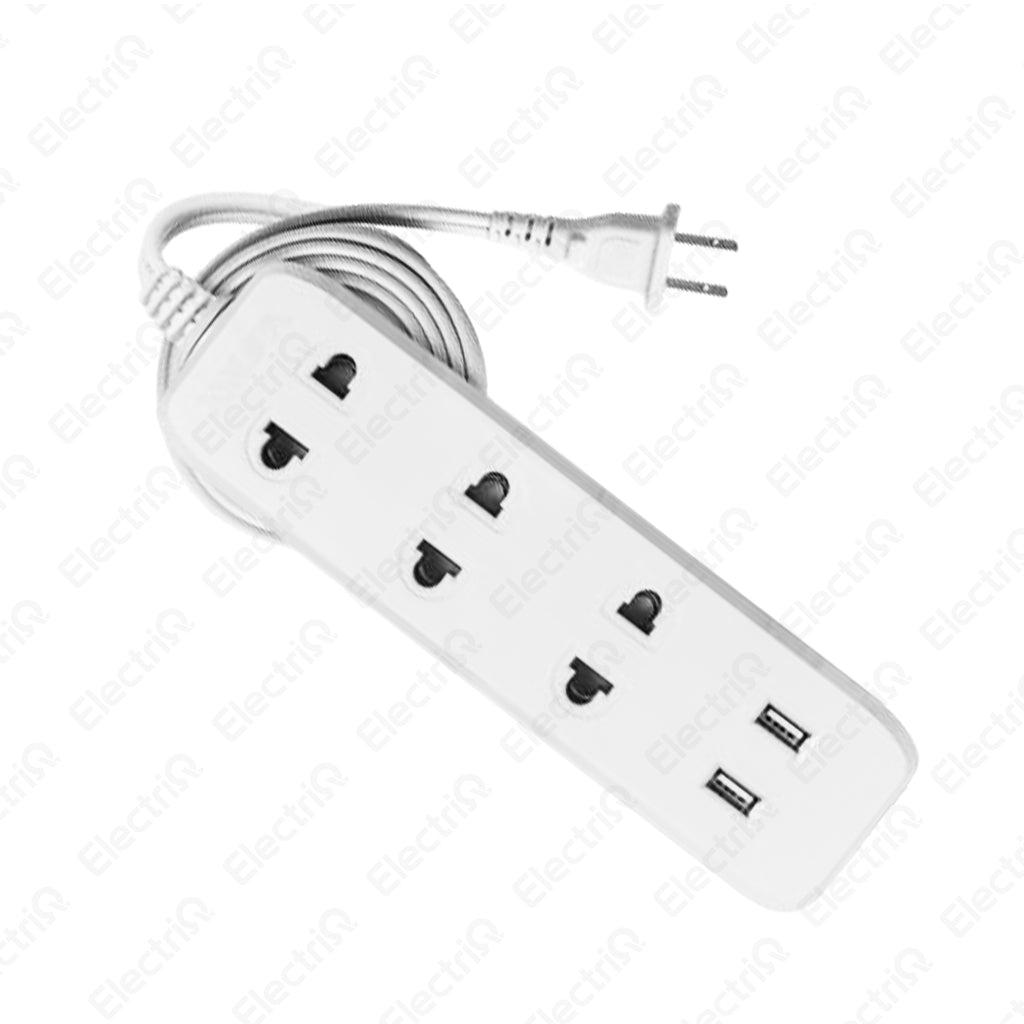 Electriq Royu 3-Gang Universal Outlet with 2 USB Ports Extension Cord 3M