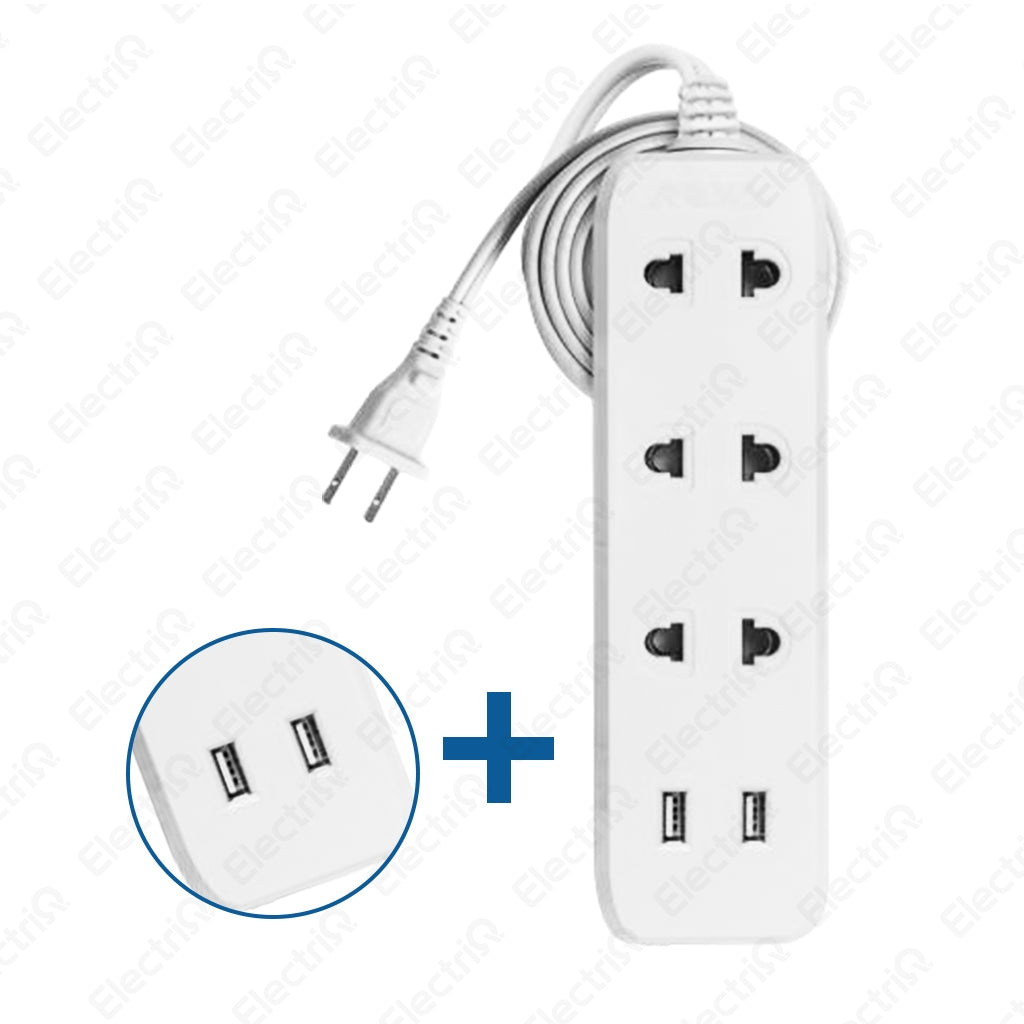 Electriq Royu 3-Gang Universal Outlet with 2 USB Ports Extension Cord 3M