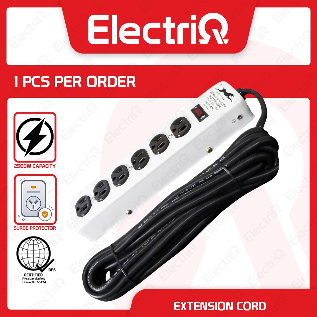 Electriq Panther Power Extension Cord 5M with Surge Protector 6-Outlet