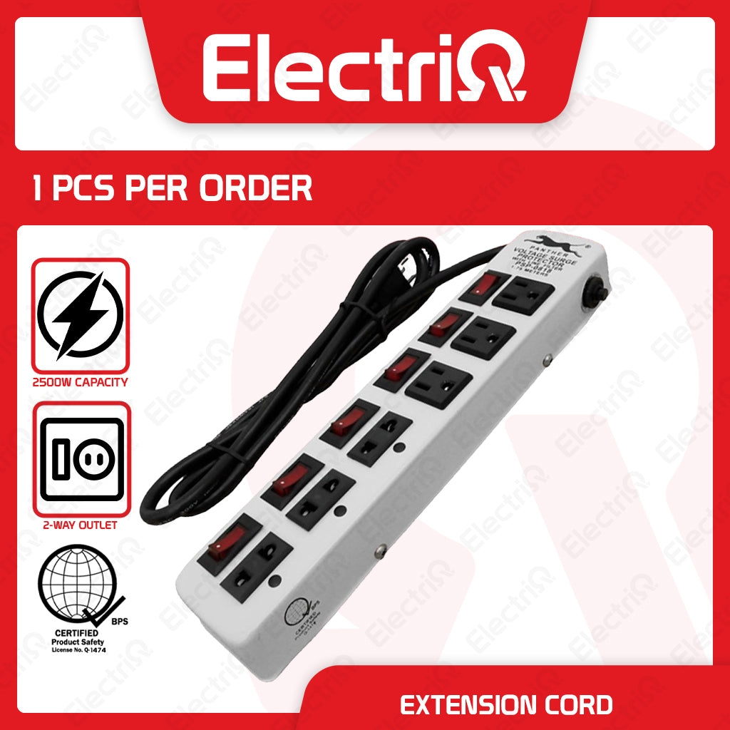 Electriq Panther 1.75M Extension Cord with Surge Protector 6-Outlet Individual Switch PSP Series