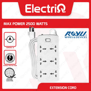 Electriq Royu Extension Cord Overload & Surge Protected 6 Outlets with Master Switch 2M 2500W