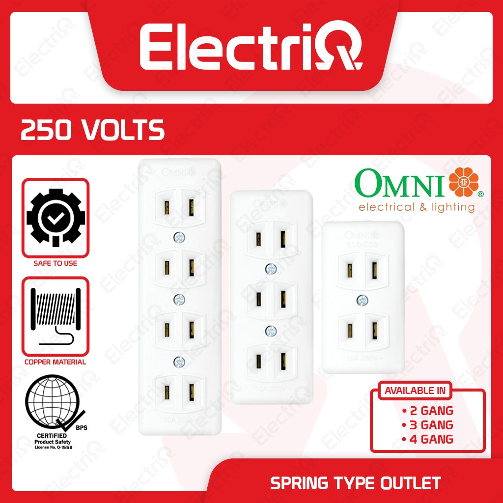 Electriq Omni Spring Type Outlet 2/3/4 Gang 10A 250V STO Series Heavy Duty Modular Socket