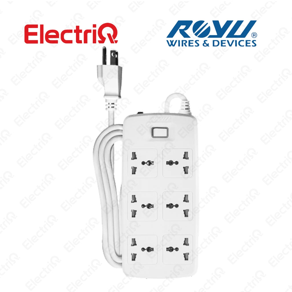 Electriq Royu Extension Cord Overload & Surge Protected 6 Outlets with Master Switch 2M 2500W