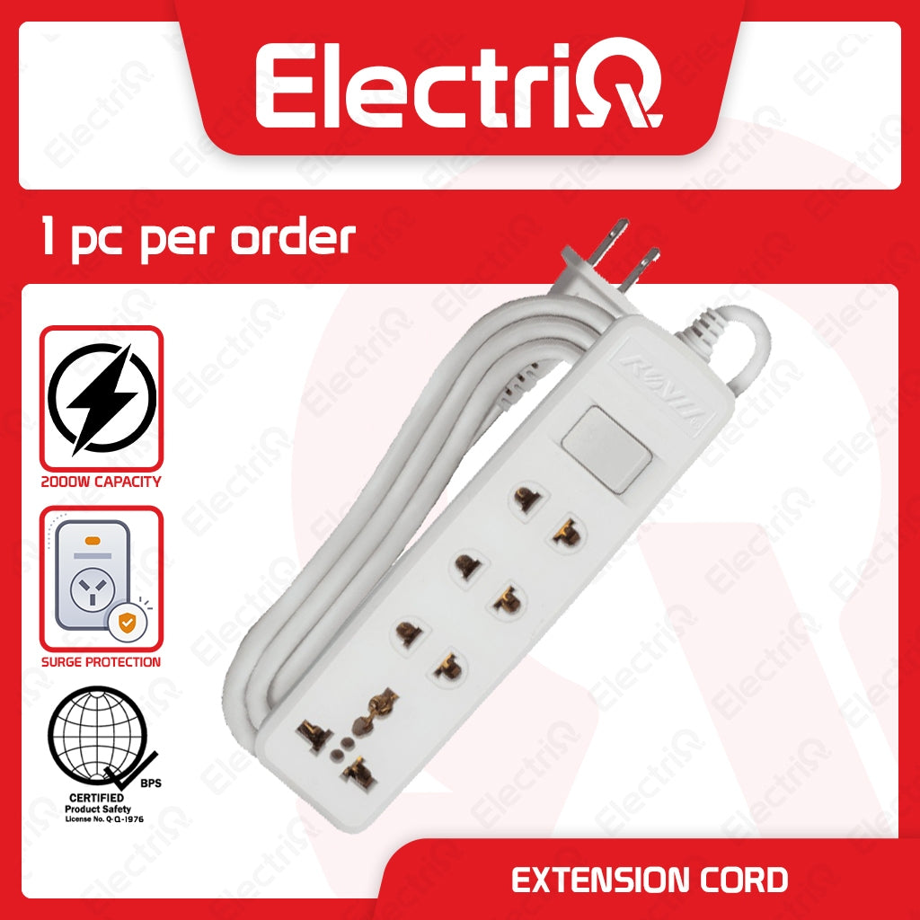 Electriq Royu 2M Power Extension Cord with Switch & Surge Protection