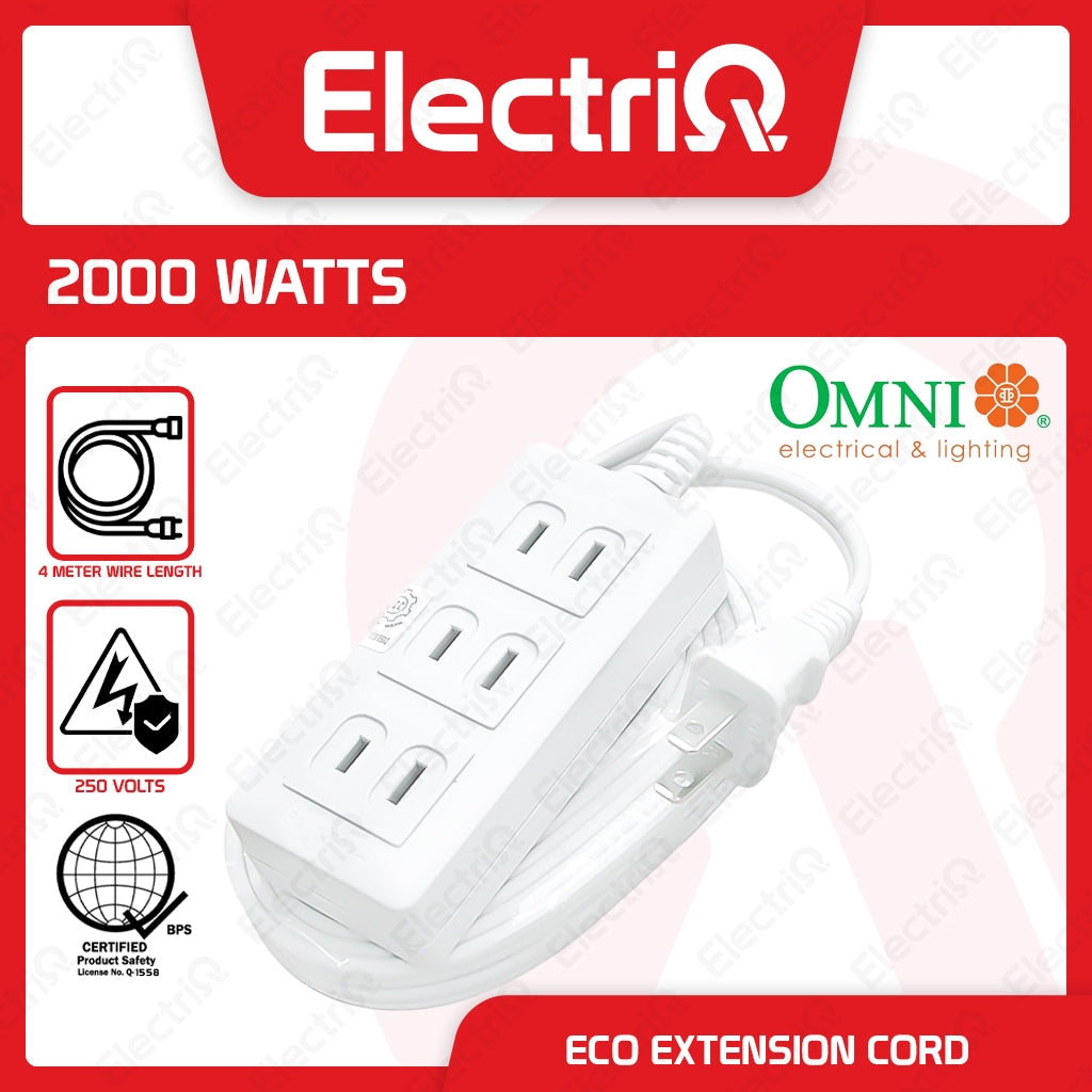 Electriq Omni Eco Extension Cord 3-Gang 4M 15A 250V Heavy Duty Power Extension