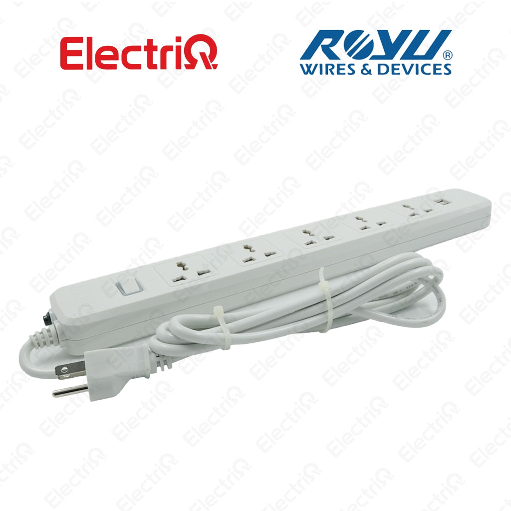 Electriq Royu 5 Socket Extension Cord with Master Switch & 2 USB Ports