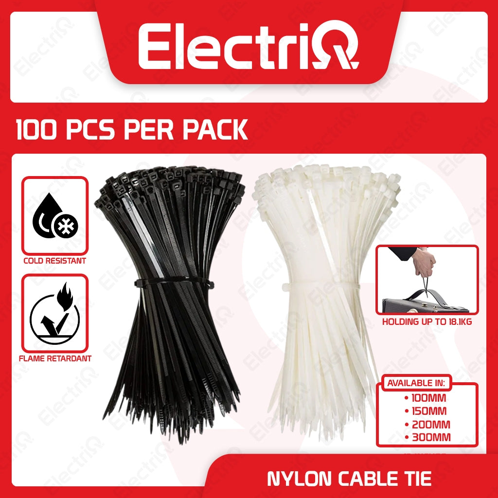 Electriq GP 100 Pcs/Pack Nylon Super Strength Cable Tie with Self Locking and Anti-UV