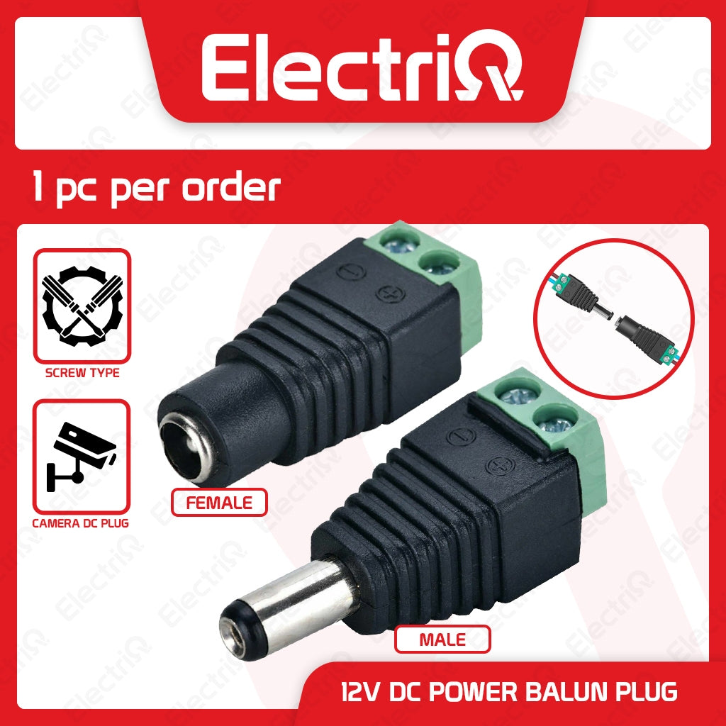 Electriq 12V DC Male & Female Power Balun Plug Connector DC Jack Connector CCTV Camera