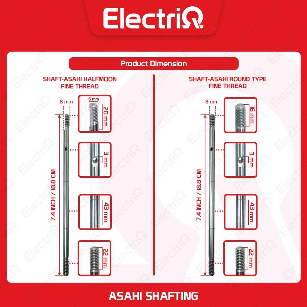 Electriq Asahi Shafting 8mm Half Moon / Round Type Electric Fan Spare Part